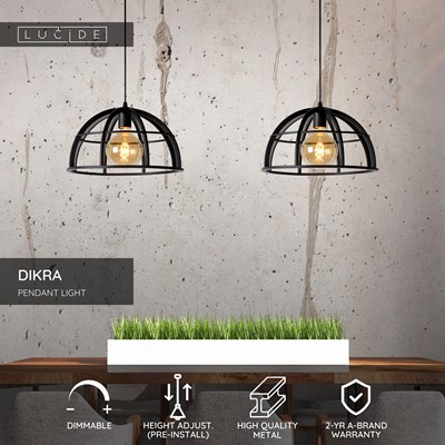Lucide DIKRA - Pendant light - 2xE27 - Black